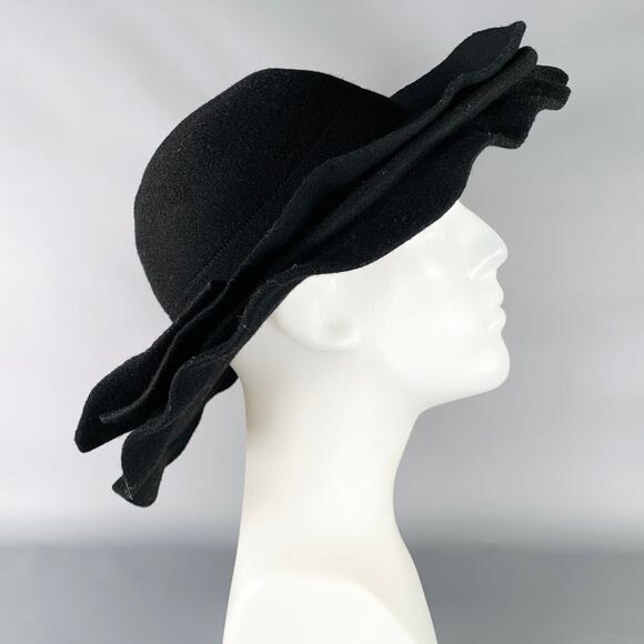 COMME des GARCONS AW18 Size M Black Wool Layered Brim Felt Hat - Picture 3 of 7